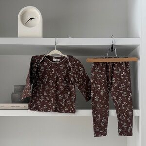 Kids Floral Pajama Set in Dark Brown - Unbranded